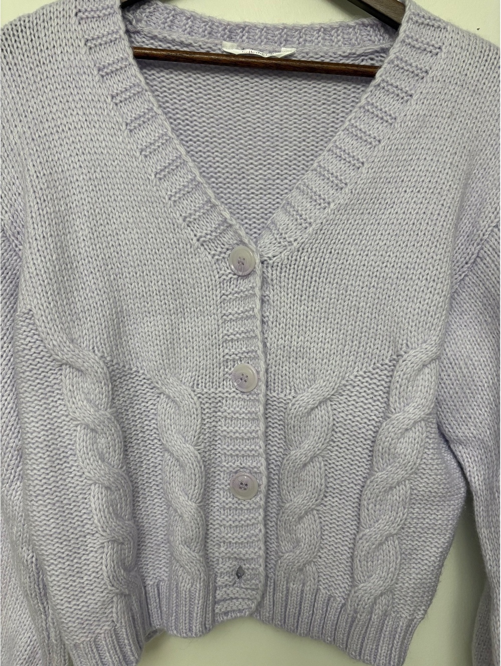 Belle Du Jour Lavender Cable Knit Cropped Cardigan Womens XL Coquette